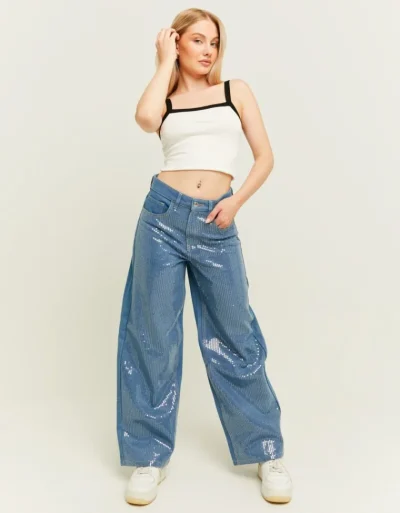 ג'ינס WIDE LEG עם פייטים – Tally-Weijl