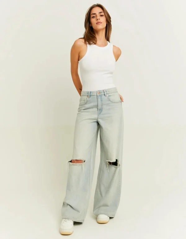 ג'ינס רחב עם קרעים WIDE LEG - Tally-Weijl